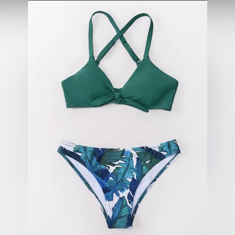 Women's Bikini Swimsuit Floral Print Wide Straps Knotted Bathing Suit NWT XXL - Picture 2 of 3